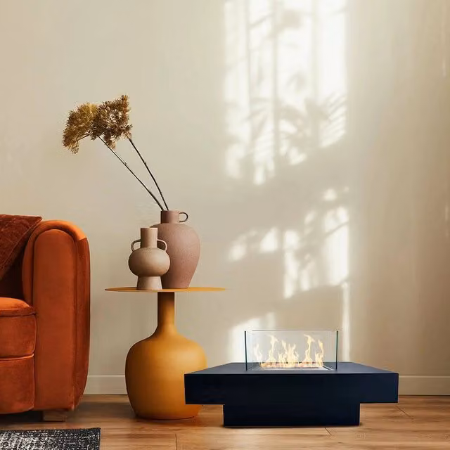 Camino a bioetanolo Alife, Caminetto, Focolare senza fumo, Riscaldatore ad etanolo, Made in Italy, 70x70 h36 cm, Nero