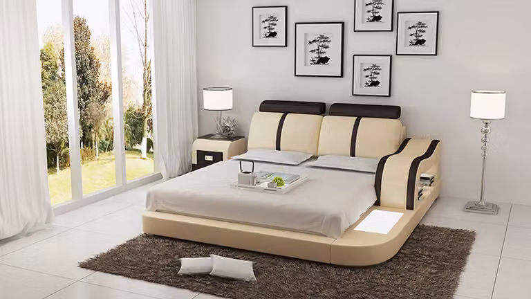Design Bett XXL Big Betten Leder Hotel Polster 180x200 Multifunktion Regal USB