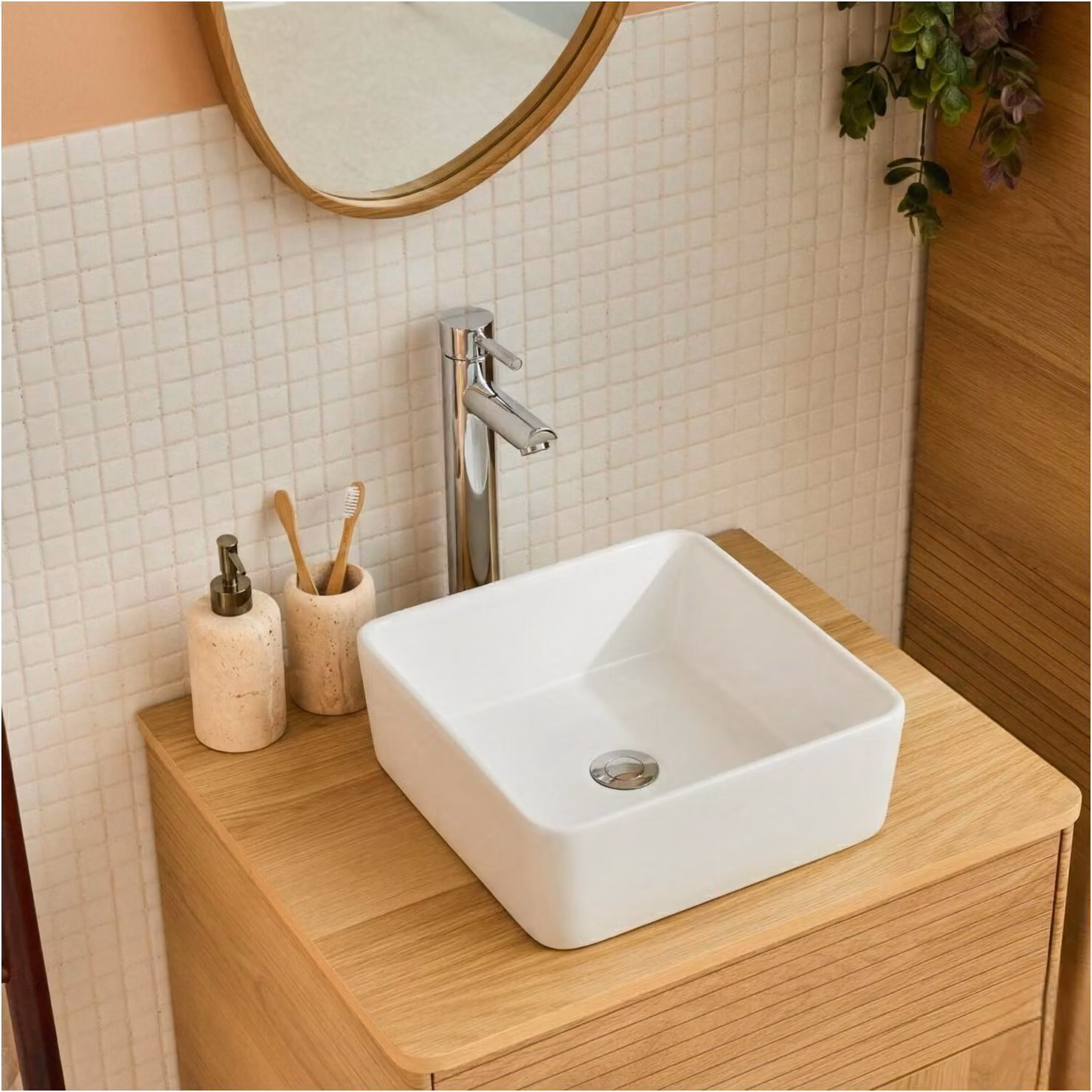 Lavabo da appoggio quadrato in Vetroceramica bianca, 37cm