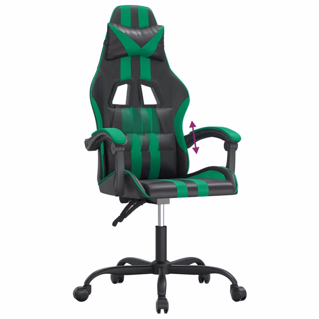 Sedia da Gaming Nera e Verde in Pelle finta