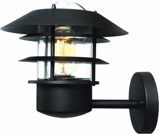 Applique da esterno industriale Elstead Lighting Helsingor in metallo nero con vetro trasparente e attacco E27 – 1
