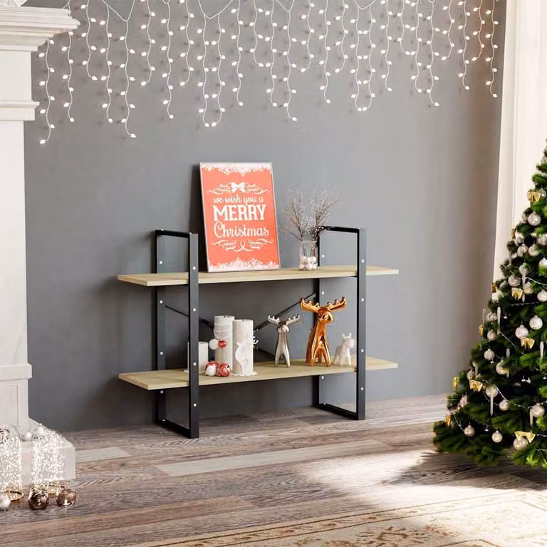 Libreria industriale vidaXL in legno e metallo con 2 ripiani, colore Rovere, L 100 cm x P 30 cm x H 70 cm