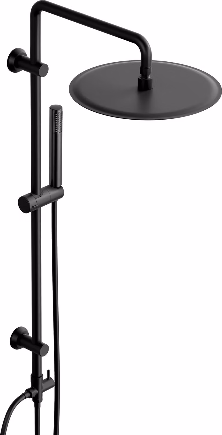 JOHO Sistema doccia in acciaio inox senza rubinetto, doccia a pioggia nero opaco Set doccia con supporto parete,soffione,asta doccia e soffione D30 cm