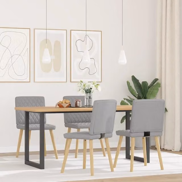 Set di 4 sedie da pranzo vidaXL in tessuto grigio con struttura in legno e metallo per cucina e soggiorno – 1