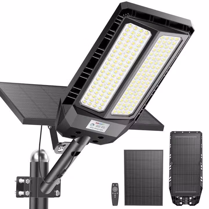 Lampione solare da 1500W, con 480 LED, temperatura di colore 6500K, grado di protezione IP66, dotato di telecomando