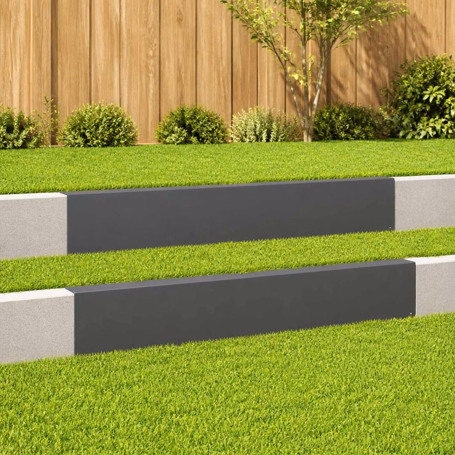 Set di 2 profili di copertura per giardino vidaXL in acciaio, colore antracite o nero, L: 100 cm, H: 15 cm, P: 5 cm