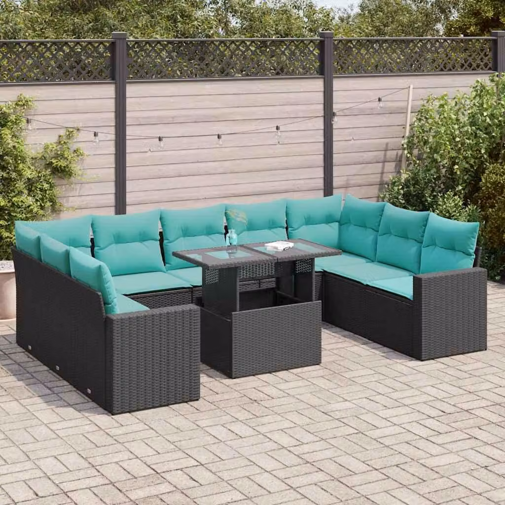 Maison Exclusive - Set da giardino 10 pezzi con cuscini in polyrattan nero