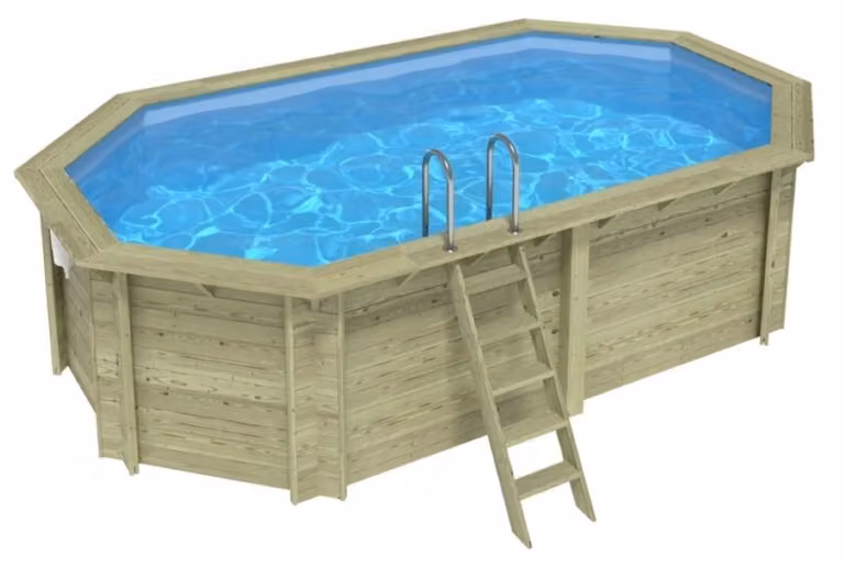 Piscina in legno NEMO 5.79 x 3.49 - H.1.45 m, azzurro chiaro, con supporti da cementare