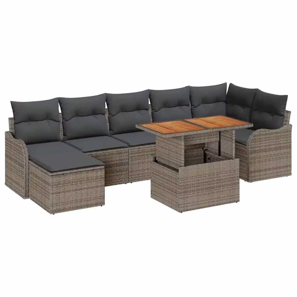 Set Divano da Giardino a L vidaXL 8 Pezzi Grigio con Cuscini e Tavolino in Rattan e Metallo – 2