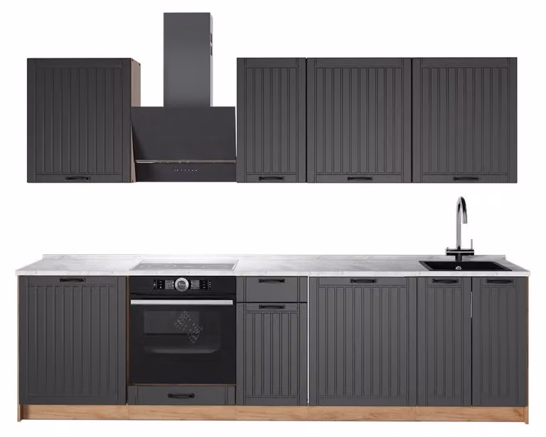 Cucina componibile Vicco Fame-Line Grigio scuro/Rovere dorato 280 cm, PL Marmo, Model 64194