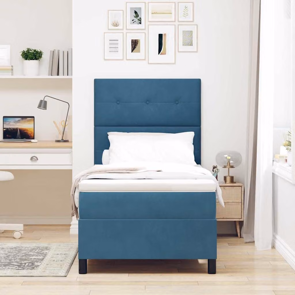 Maison Exclusive - Letto boxspring a LED con testiera blu scuro 80 x 200 cm in velluto