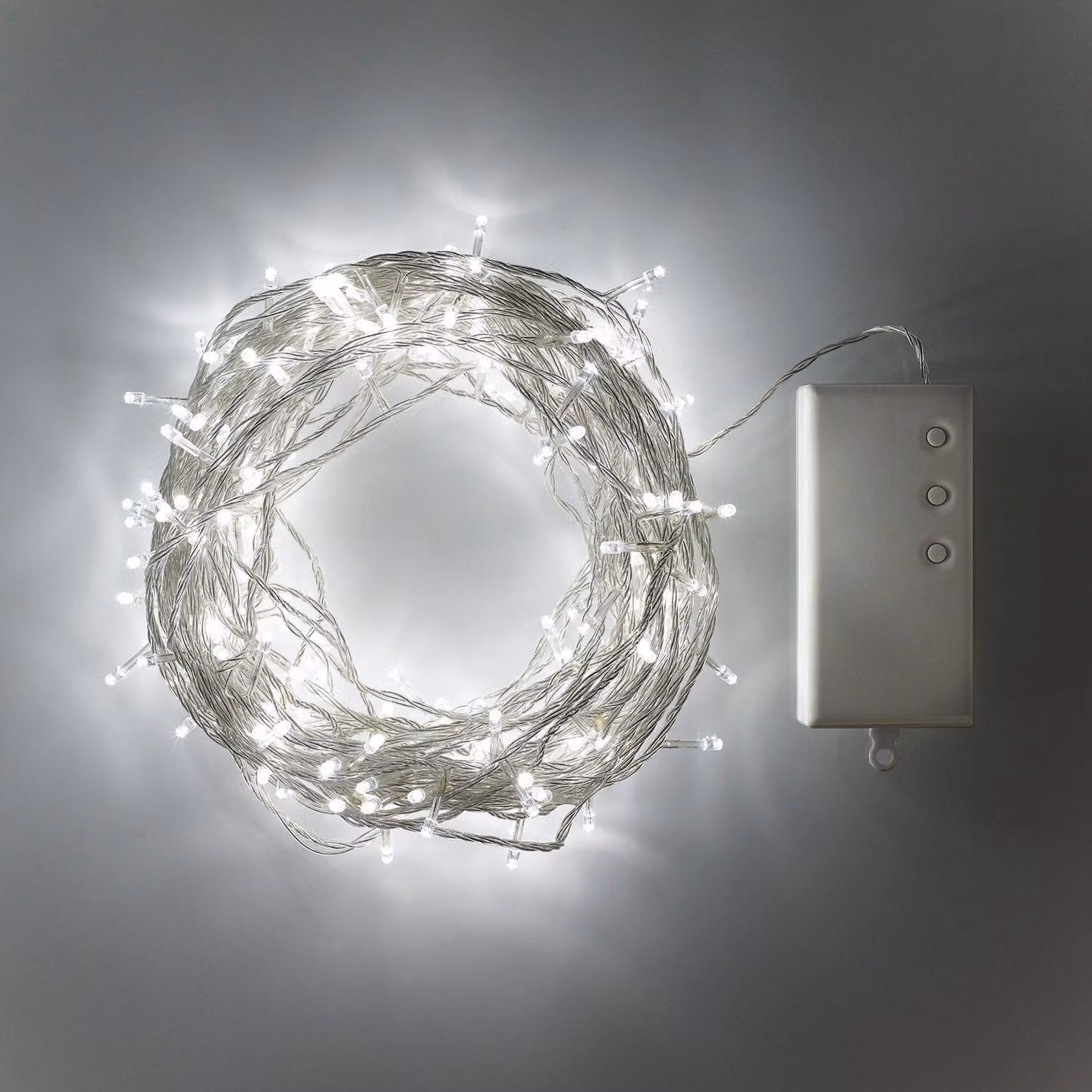 Catena luminosa a LED, 200 LED bianchi freddi, 19,9 metri, alimentata a batteria