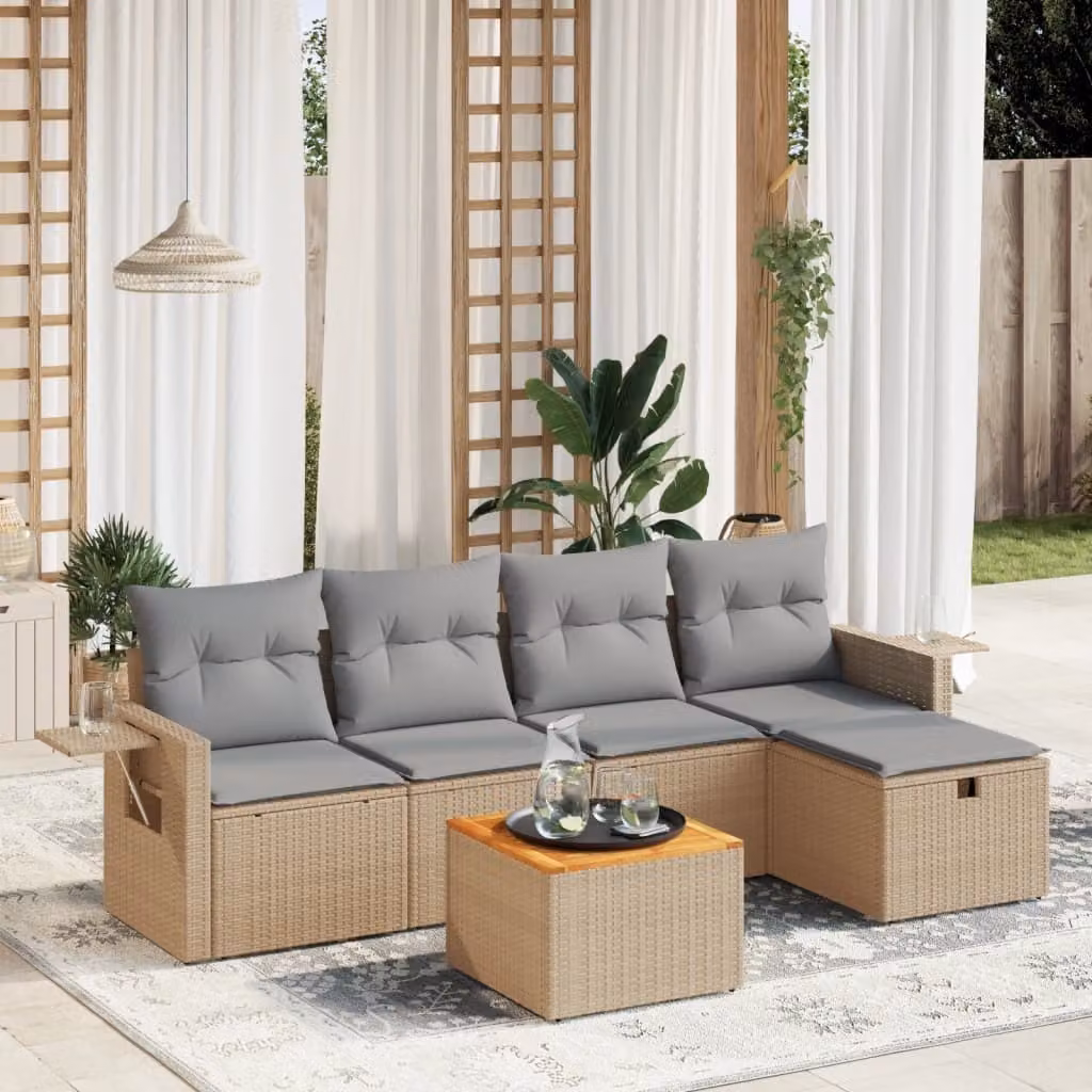 Maison Exclusive - Set Divano da Giardino 6 pz con Cuscini Beige Misto Polyrattan