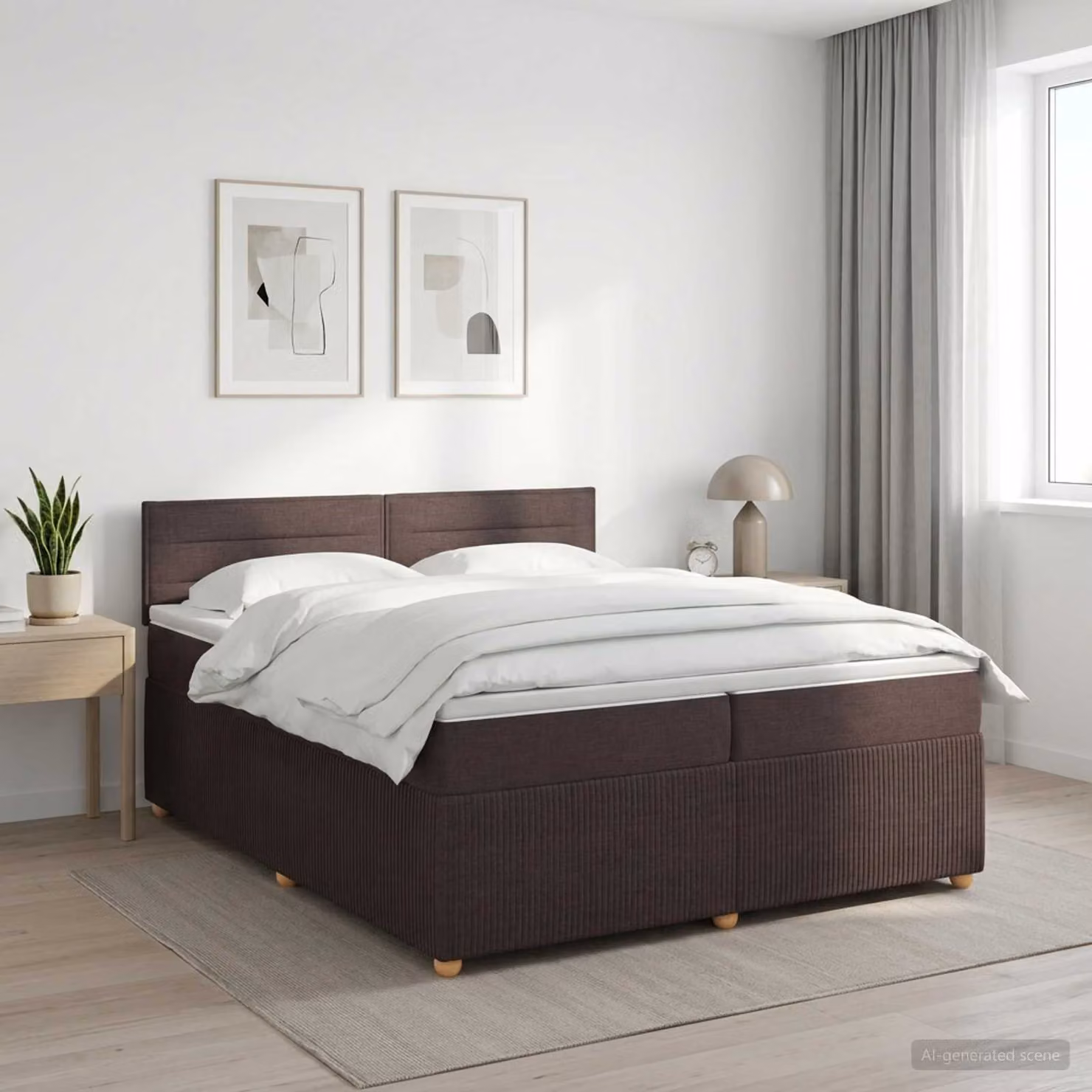 vidaXL Letto box spring con materasso a molle insacchettate, Marrone e Bianco, L/P: 200 x 200 cm