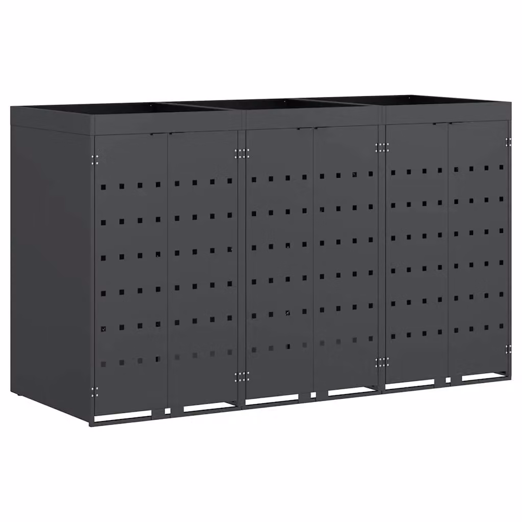 vidaXL Contenitore per 3 Bidoni in Acciaio Antracite L/P/H: 121,5 x 77,5 x 204,0 cm – 2