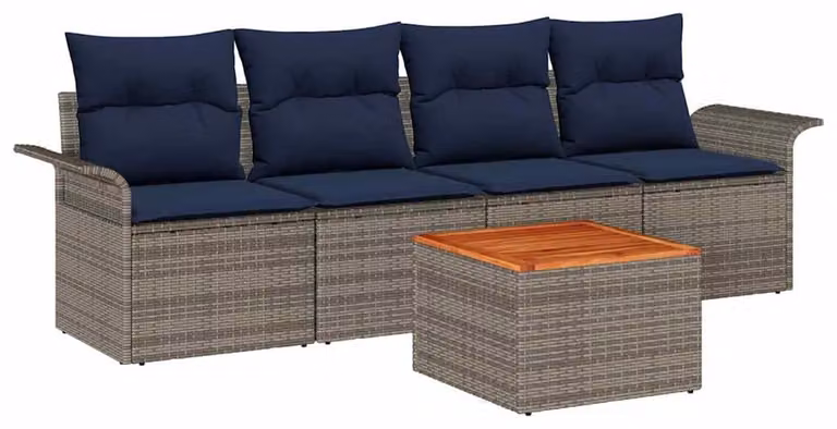 Set Divano da Giardino con cuscino 5 pcs Grigio polyrattan