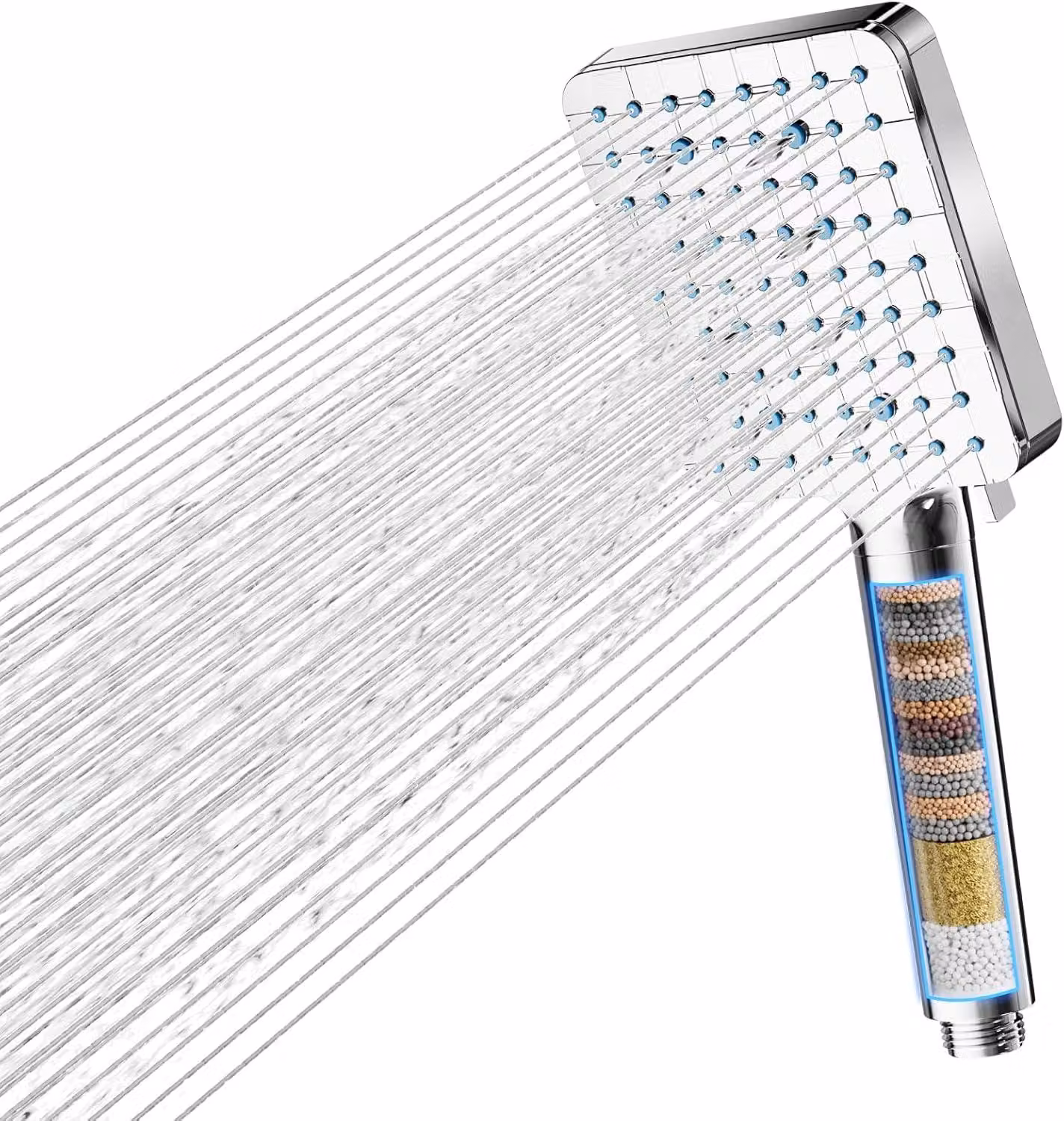 Doccia con filtro, quadrata, 6 getti, filtro a 20 stadi, cromata, per bagno