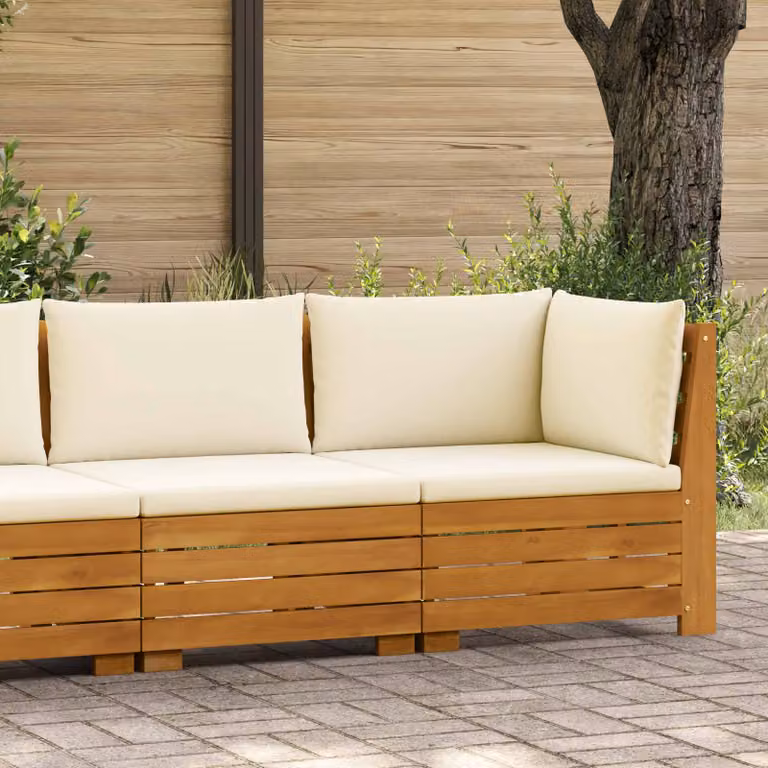 Set Lounge da Giardino vidaXL in Legno di Acacia con Divano a 2 Posti e Elemento Angolare, Colore Marrone e Beige