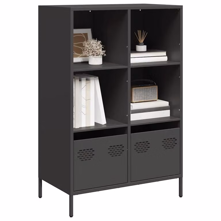 Credenza moderna vidaXL in metallo nero opaco L: 68 cm, P: 39 cm, H: 103,5 cm