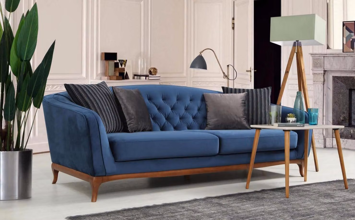 Luxus Sofa Design Dreisitzer Moderne Couch Blau Couchen Möbel Polster Loft