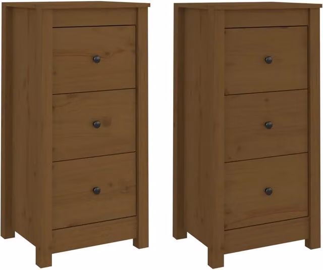 Set di 2 Credenze Ambrate in Legno Massello di Pino Marrone, Stile Rustico, L/P/H: 40 x 35 x 80 cm