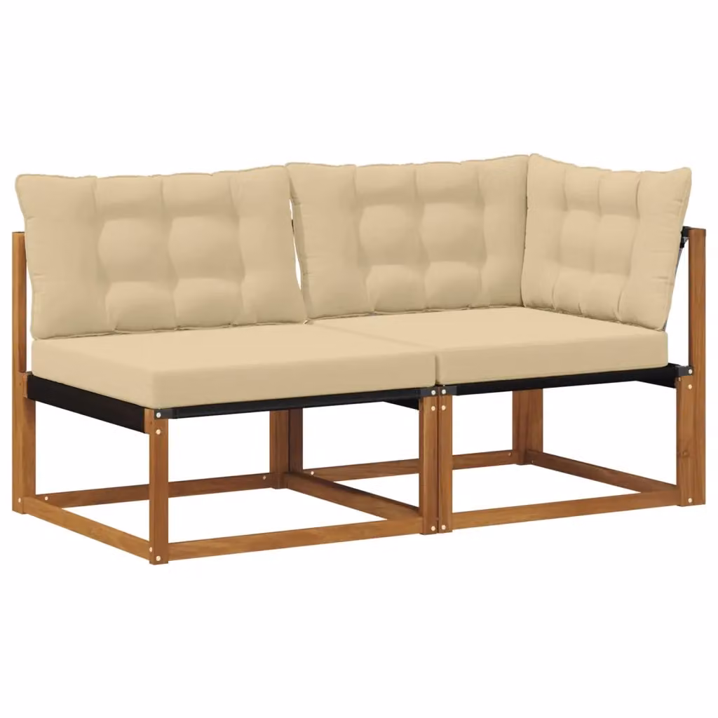 Set di divano modulare da esterno angolare vidaXL in legno di acacia e tessuto beige con 7 pezzi – 2