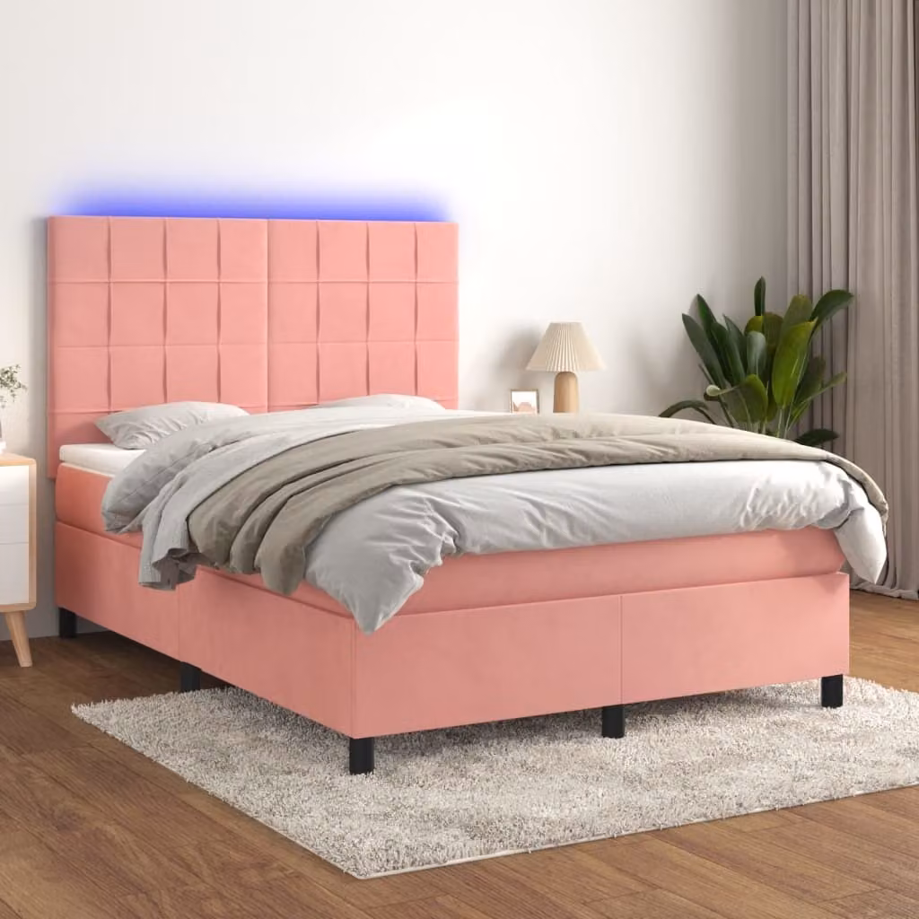 Maison Exclusive - Letto a Molle con Materasso e LED Rosa 140x190 cm in Velluto
