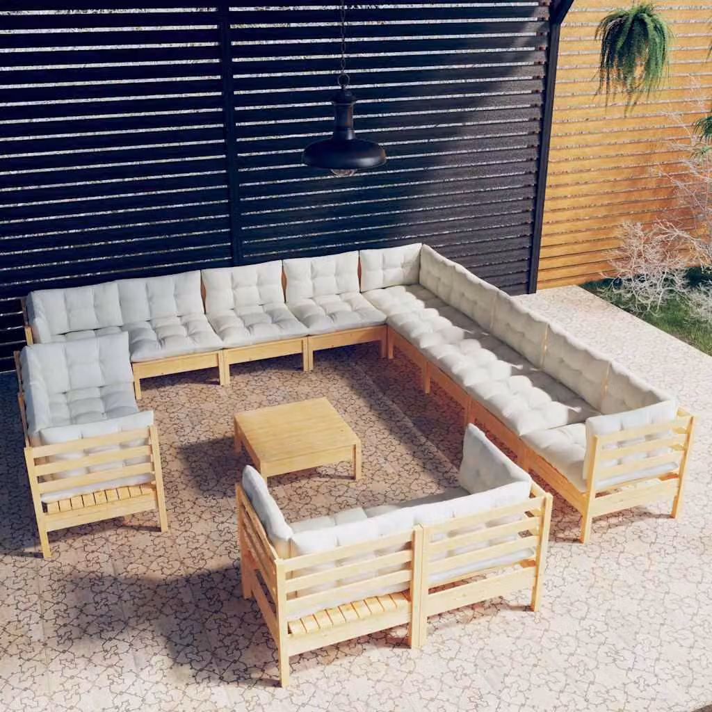 Set Divani da Giardino vidaXL 14 Pezzi a Forma di L in Legno di Pino Trattato con Cuscini Beige