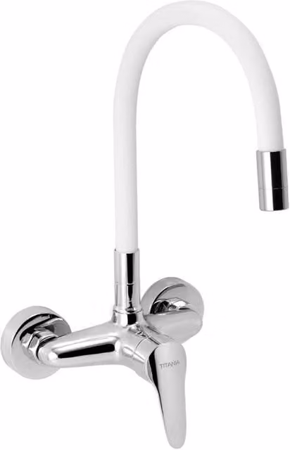 Cucina con rubinetto con braccio flessibile, bianco/acciaio inox, 94480,0B