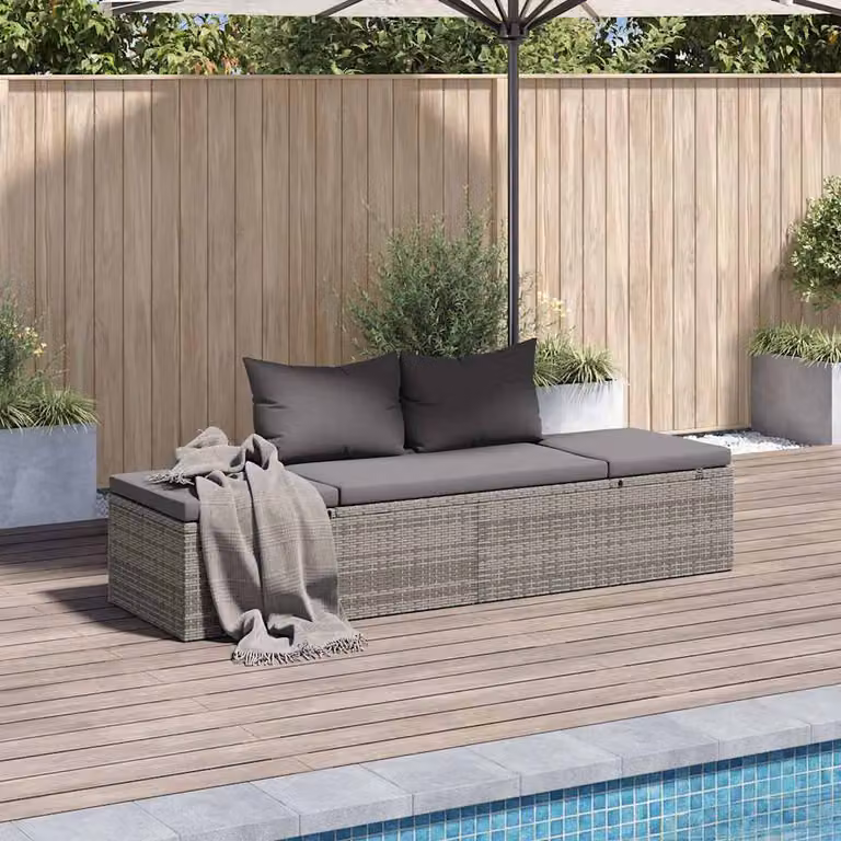 vidaXL Lettino da Giardino in Polyrattan Grigio con Cuscino Impermeabile e Poggiatesta Regolabile