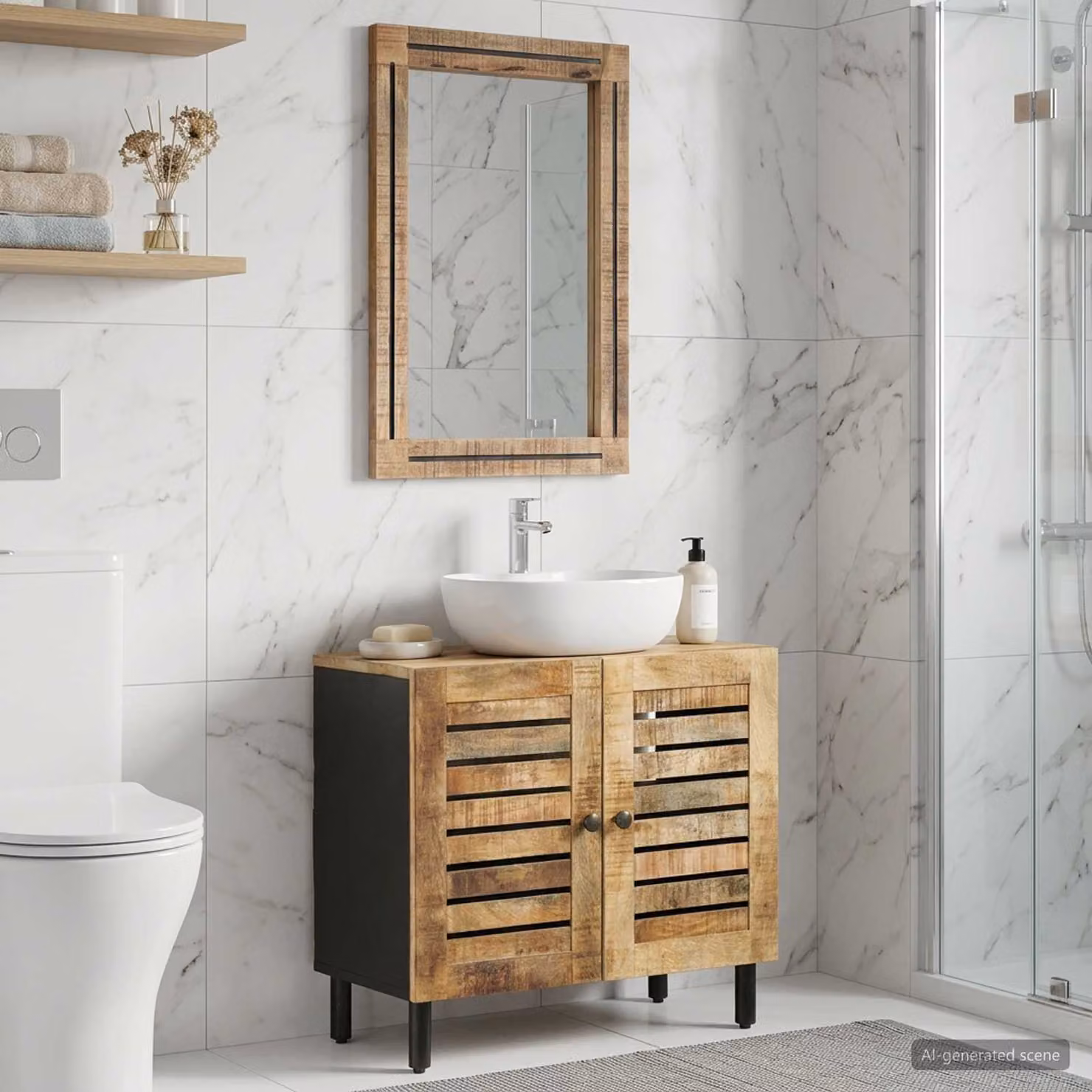 Set di 2 armadi da bagno sospesi vidaXL in legno color marrone naturale L: 62 cm, P: 33 cm, H: 58 cm