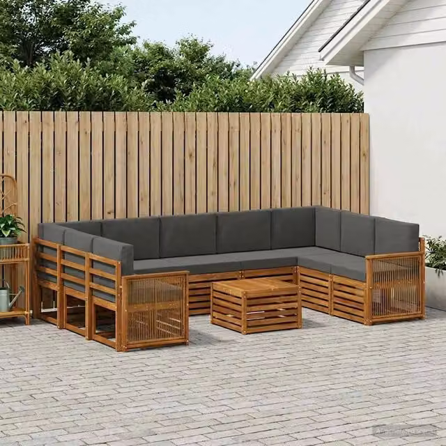Set di divani da esterno moderno vidaXL in legno di acacia con cuscini inclusi, colore antracite e beige – 1
