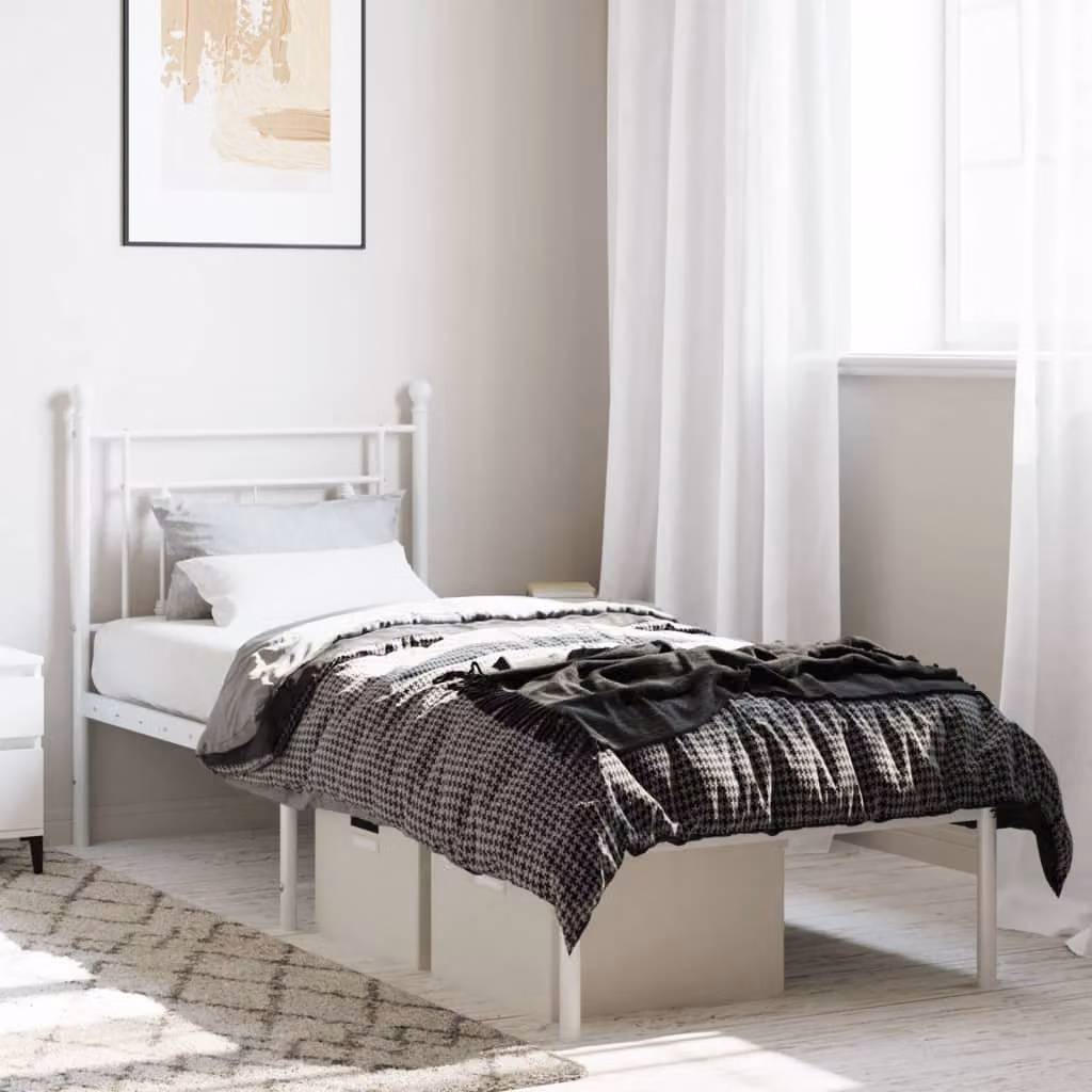 Giroletto vidaXL con testiera in metallo bianco senza materasso L 75 cm x P 190 cm