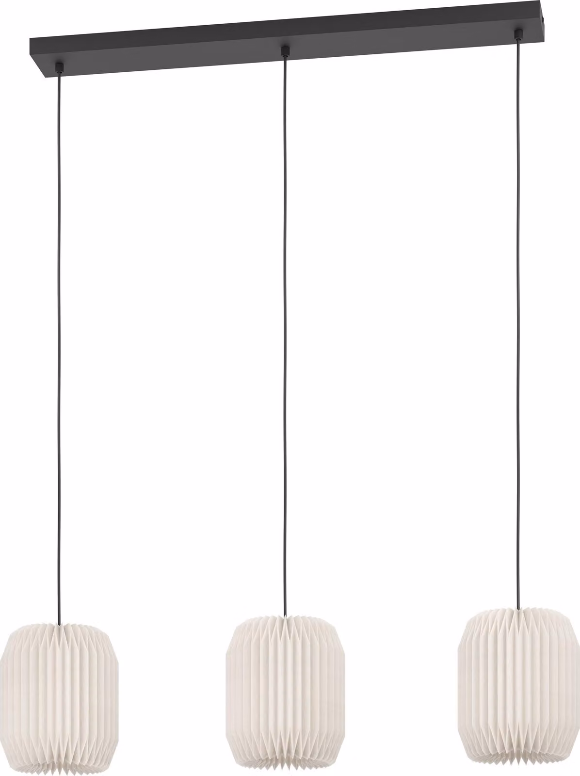 Lampada a sospensione EGLO Belgrave, lampada a sospensione sopra il tavolo da pranzo, lampada da sala da pranzo a 3 luci in stile giapponese, metallo e carta bianca, certificata E27, 88 cm