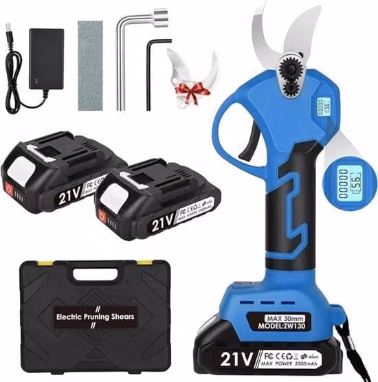 Snoeischaar Professionale con Batteria - Takkenschaar - 4000mAh - Inclusa Tasca Portatile - Ricaricabile - Alta Qualità - 750W - Blu