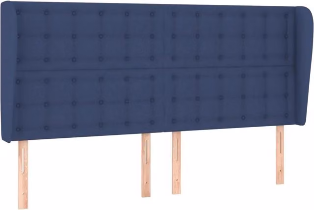 Testata del letto ad orecchio in tessuto blu con struttura in legno di larice L: 183 cm, P: 23 cm, H: 118/128 cm