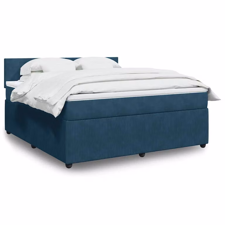 vidaXL Giroletto a Molle Ibrido con Materasso in Velluto Blu e Bianco L/P/H: 180 x 200 x 100,5 cm