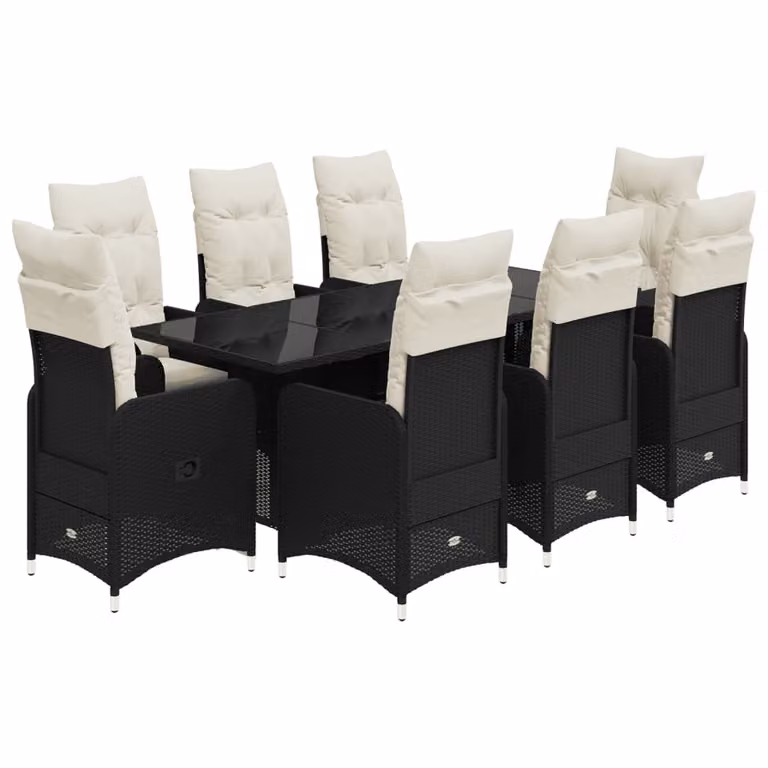Set Bistrò da Giardino 9 pz con Cuscini in Polyrattan Nero