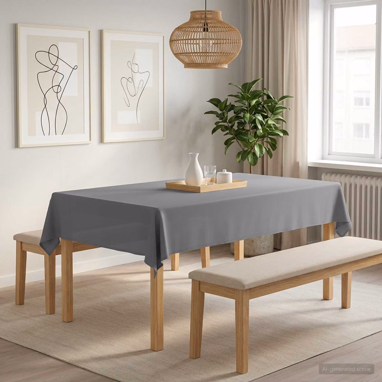 Set di 5 tovaglie rettangolari vidaXL in poliestere idrorepellente e antimacchia, Grigio, L: 110 cm x P: 180 cm