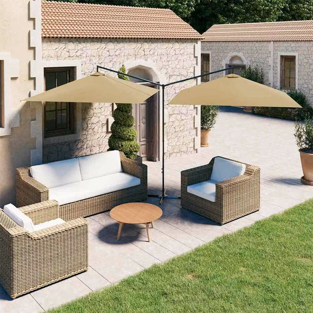 Ombrellone Doppio Cantilever vidaXL in Acciaio e Poliestere, Colore Tortora, L: 600 cm, P: 300 cm