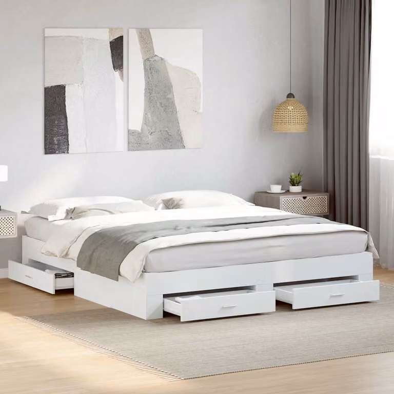 vidaXL Giroletto con Cassetti Bianco in Legno Multistrato L: 180 cm, P: 200 cm, H: 203 cm