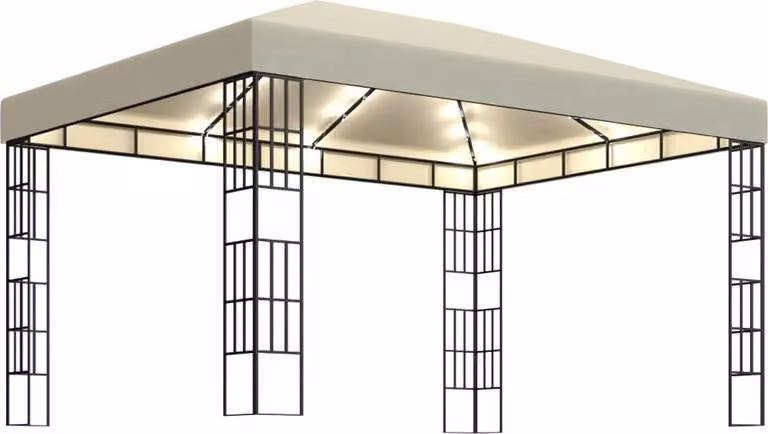 Gazebo con Stringa di Luci LED 3x4 m Crema
