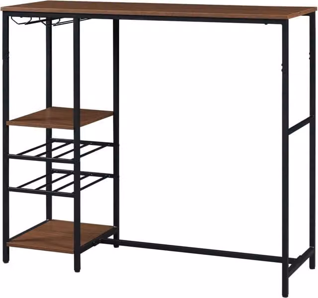 Tavolo da bar rettangolare HELLOSHOP26 in stile industrial con piano in legno effetto noce e struttura in metallo nero, L: 120 cm, P: 40 cm, H: 105 cm – 1