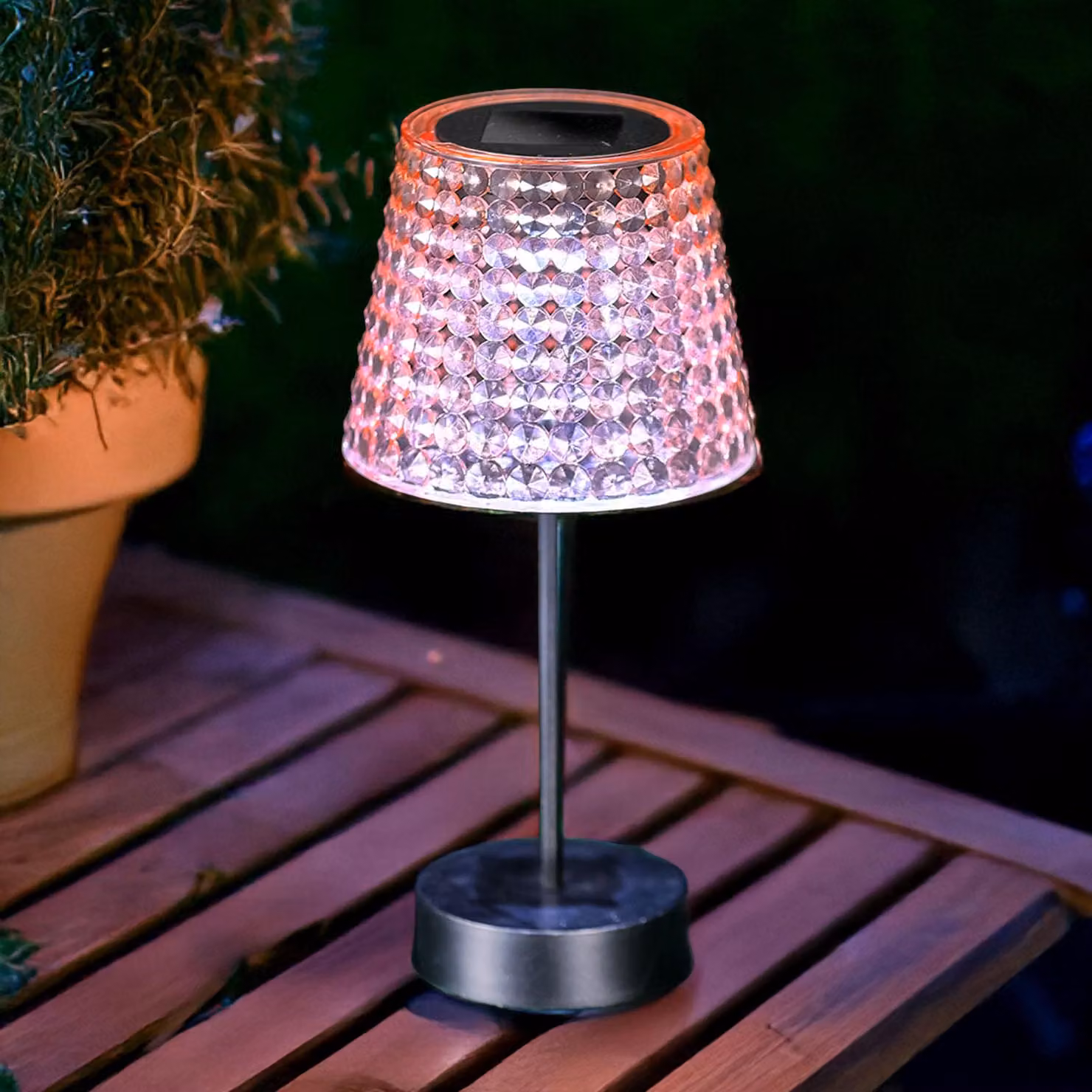 Lampada da tavolo solare per esterni, Ø12 x 26 cm - Rosa - Luce LED bianca fredda - IP44 - Senza fili - Giardino, balcone e terrazza [13005C]