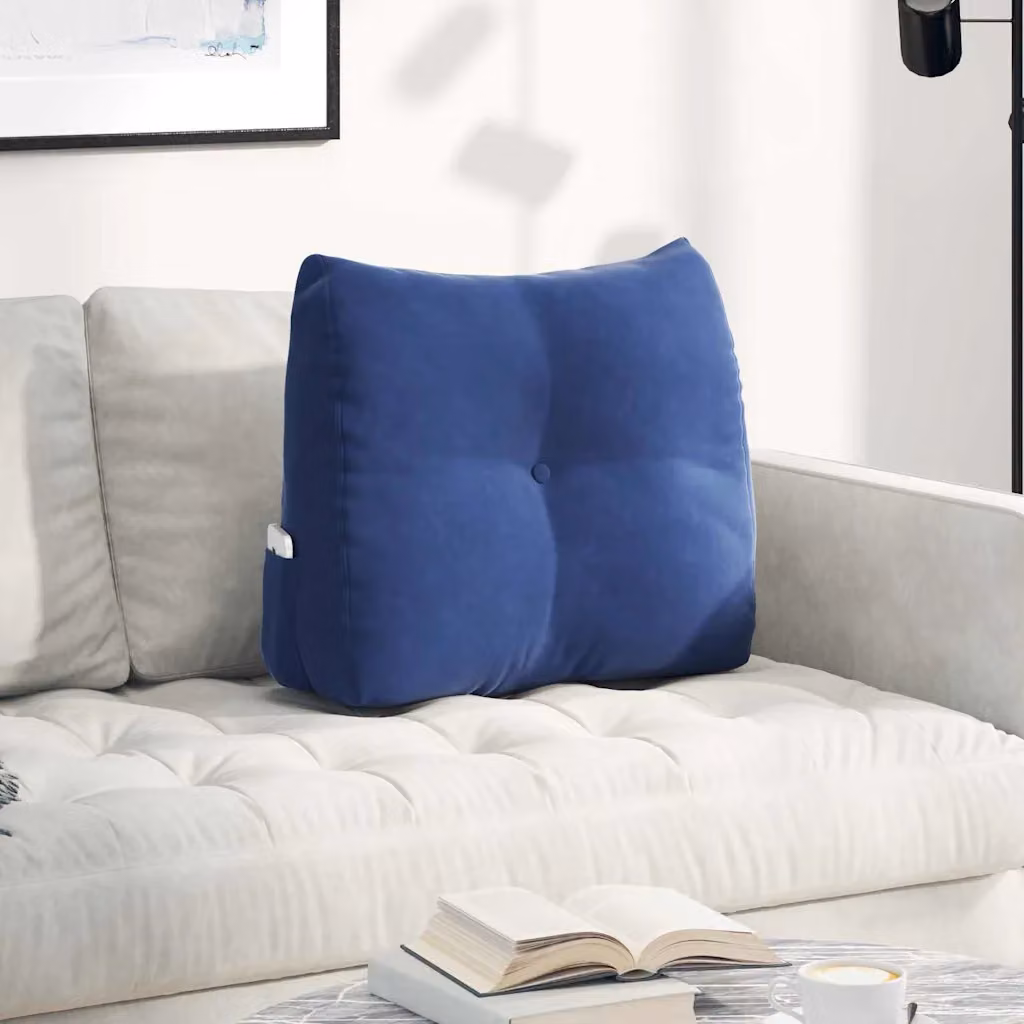 Cuscino per schiena sagomato vidaXL in velluto blu con rivestimento rimovibile L 60 cm, P 24 cm, H 50 cm