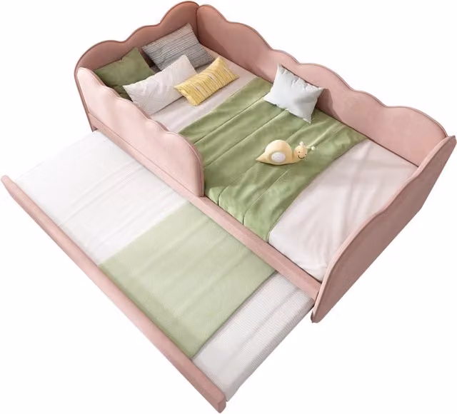 Letto singolo a divano 90x190 cm con letto estraibile; rivestimento in velluto rosa