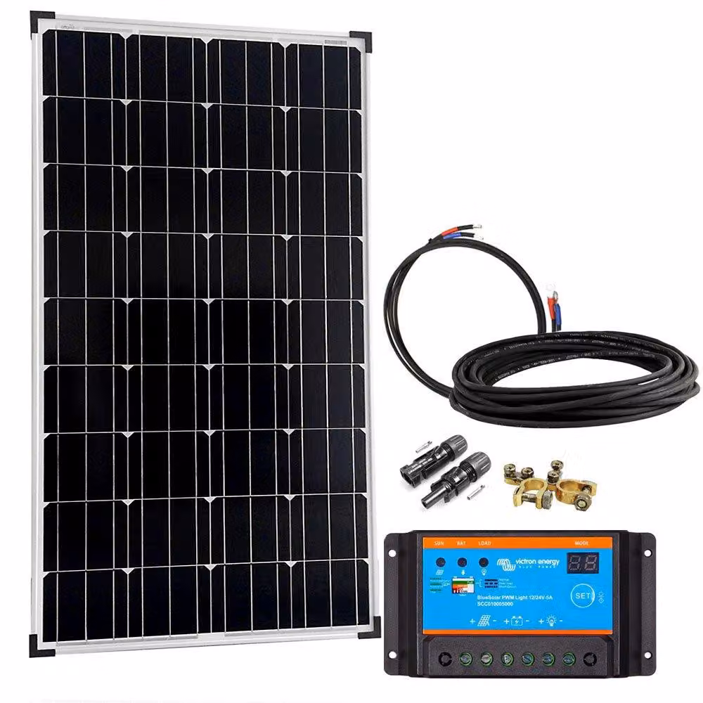 Kit pannello solare - Potenza: 150 Watt - Uscita: 17 Volt DC - Silicio cristallino - Connettore MC4 - Per la ricarica di batterie da 12V