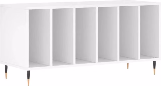 Mobile porta dischi classico con vani contenitori HELLOSHOP26 in legno composito bianco L: 100 cm, P: 38 cm, H: 48 cm