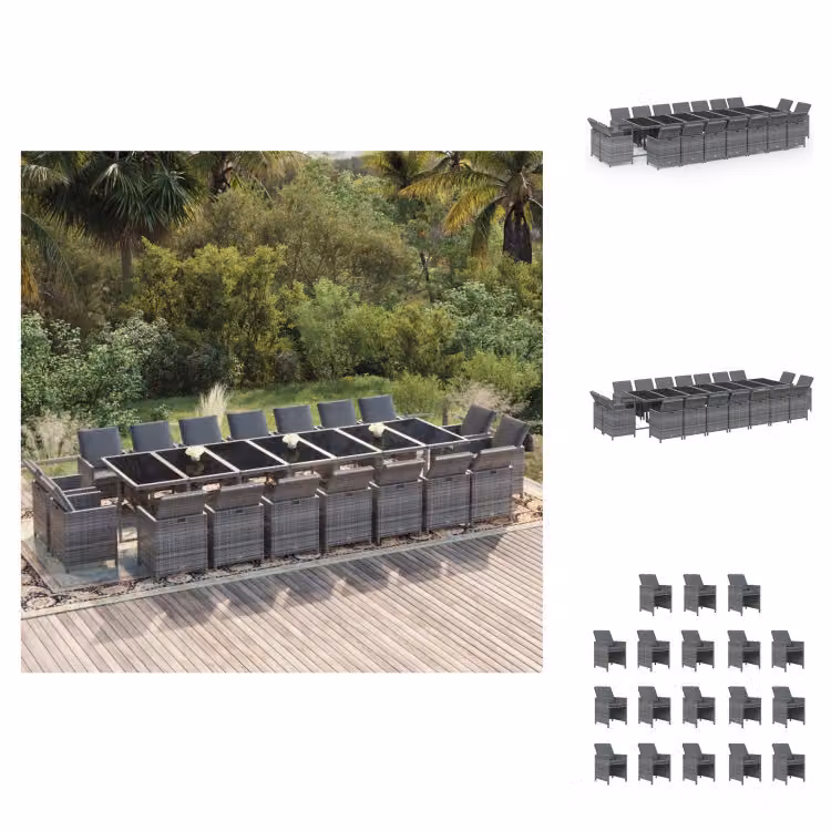 vidaXL set da pranzo da giardino 19 pezzi con cuscini in poly rattan grigio - Set di mobili da giardino