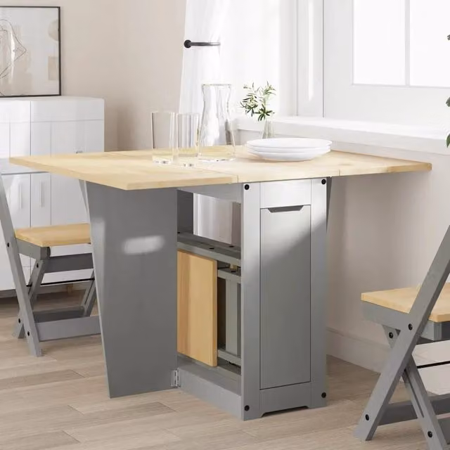 Tavolo da pranzo estensibile vidaXL in legno di pino moderno con piano ribaltabile, grigio e marrone – 1